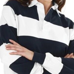 New! Striped Oversized Rugby Polo Shirt - Black& White by Trendy Queen Sz M